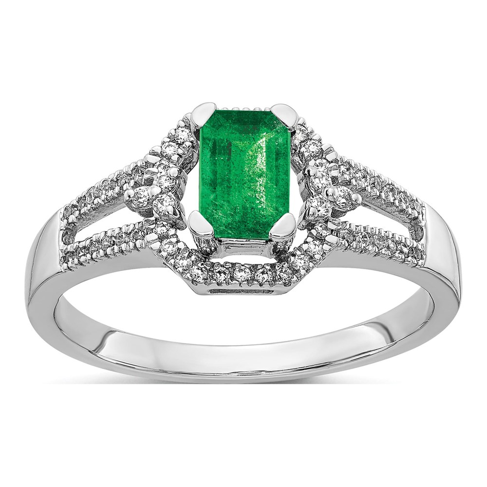 14K White Gold 1/6 ct tw Emerald & Diamond Emerald-Cut Ring