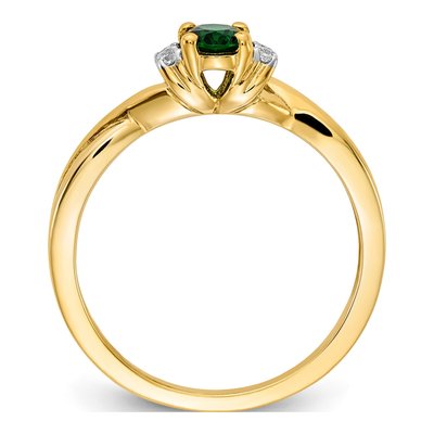 14K Yellow Gold 1/20 ct tw Emerald & Diamond Oval Ring – view 3