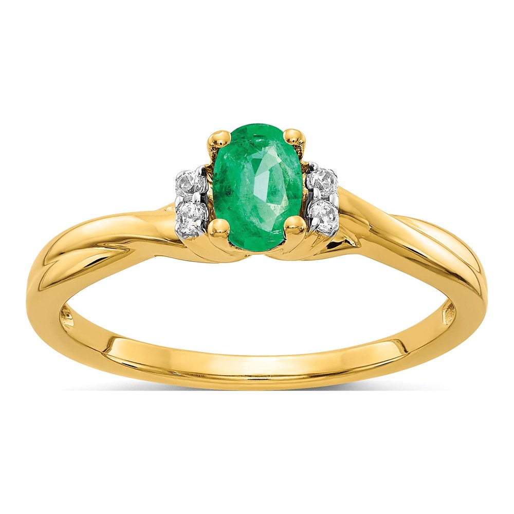 14K Yellow Gold 1/20 ct tw Emerald & Diamond Oval Ring