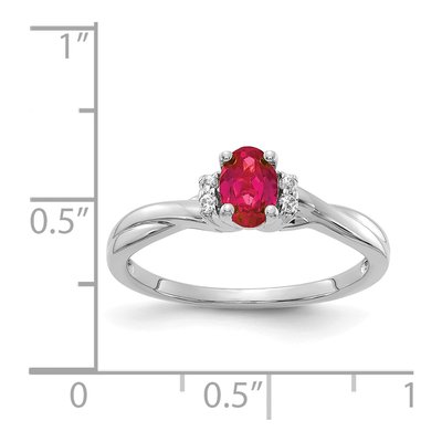 14K White Gold 1/20 ct tw Ruby & Diamond Oval Ring – view 3