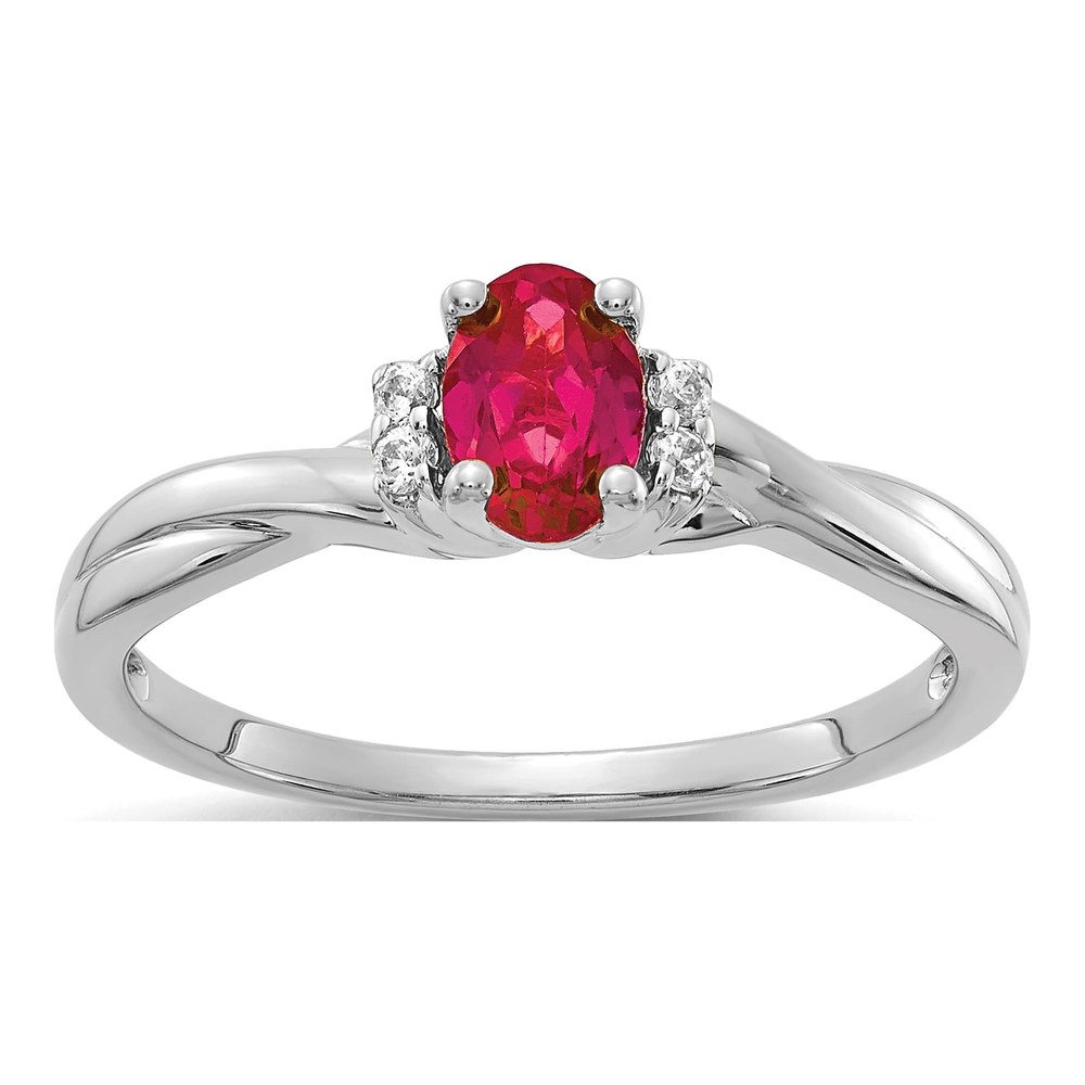14K White Gold Oval Ruby & Diamond Ring