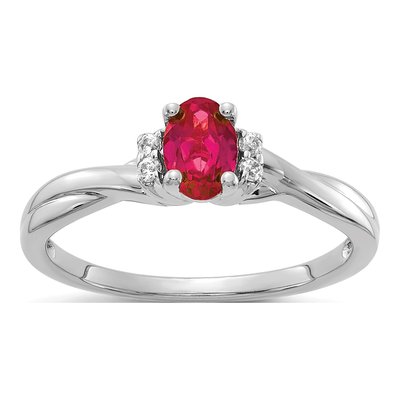 14K White Gold 1/20 ct tw Ruby & Diamond Oval Ring