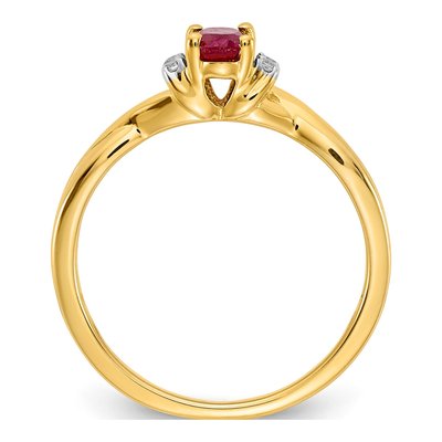 14K Yellow Gold 1/20 ct tw Ruby & Diamond Oval Ring – view 3