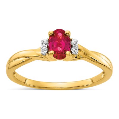14K Yellow Gold 1/20 ct tw Ruby & Diamond Oval Ring