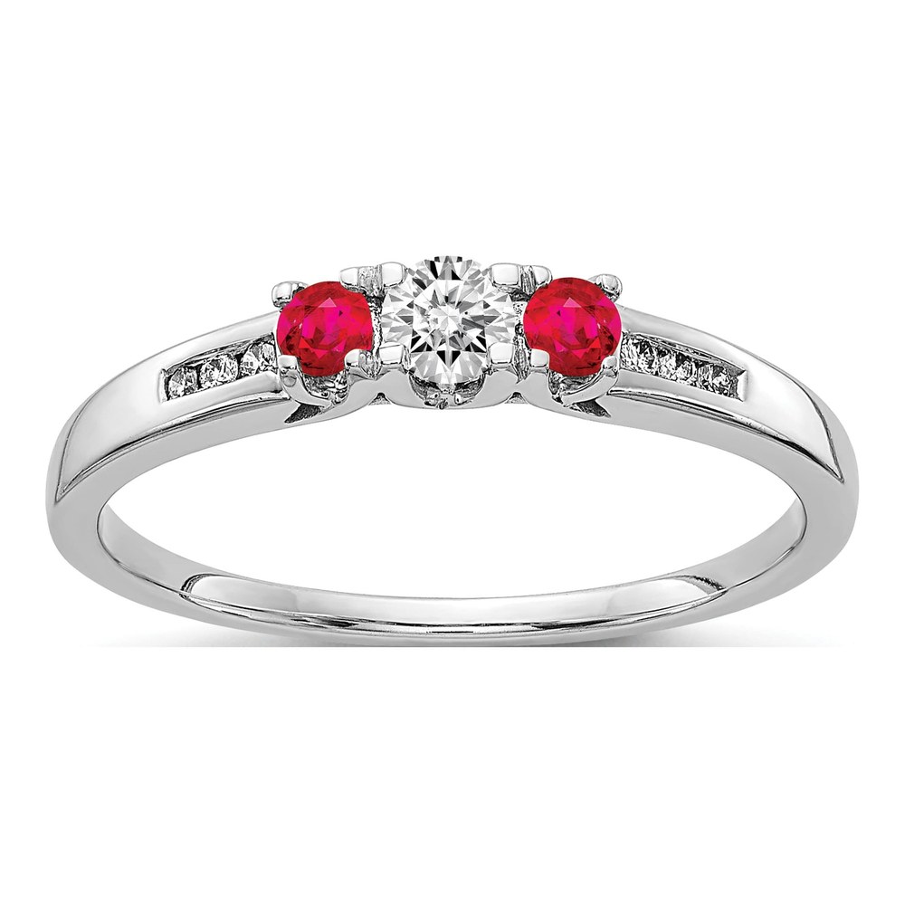 14K White Gold 1/3 ct tw Ruby & Diamond 3-Stone Ring