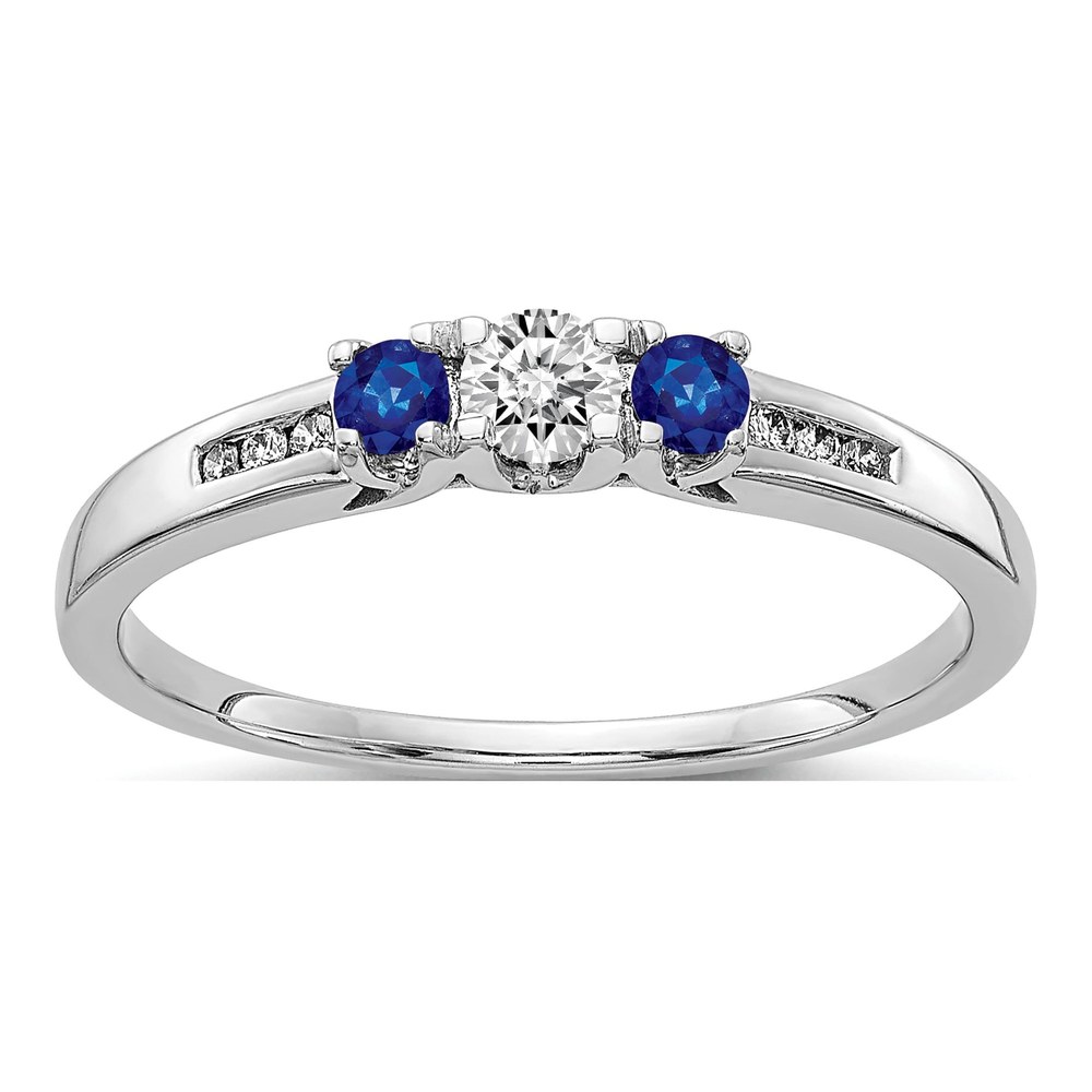 14K White Gold 1/3 ct tw Sapphire & Diamond 3-Stone Ring