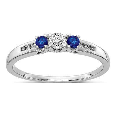 14K White Gold 1/3 ct tw Sapphire & Diamond 3-Stone Ring