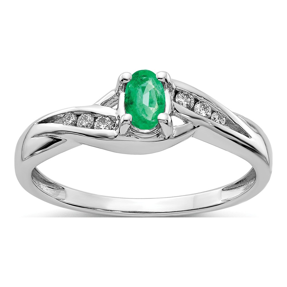 14K White Gold 1/15 ct tw Emerald & Diamond Oval Ring