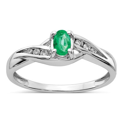 14K White Gold 1/15 ct tw Emerald & Diamond Oval Ring