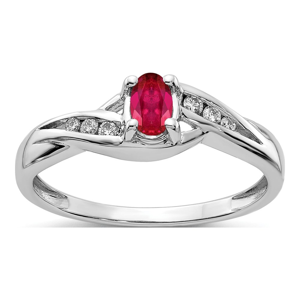 14K White Gold 1/15 ct tw Ruby & Diamond Oval Ring