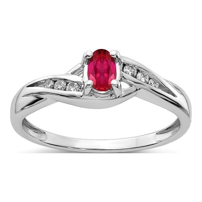 14K White Gold 1/15 ct tw Ruby & Diamond Oval Ring