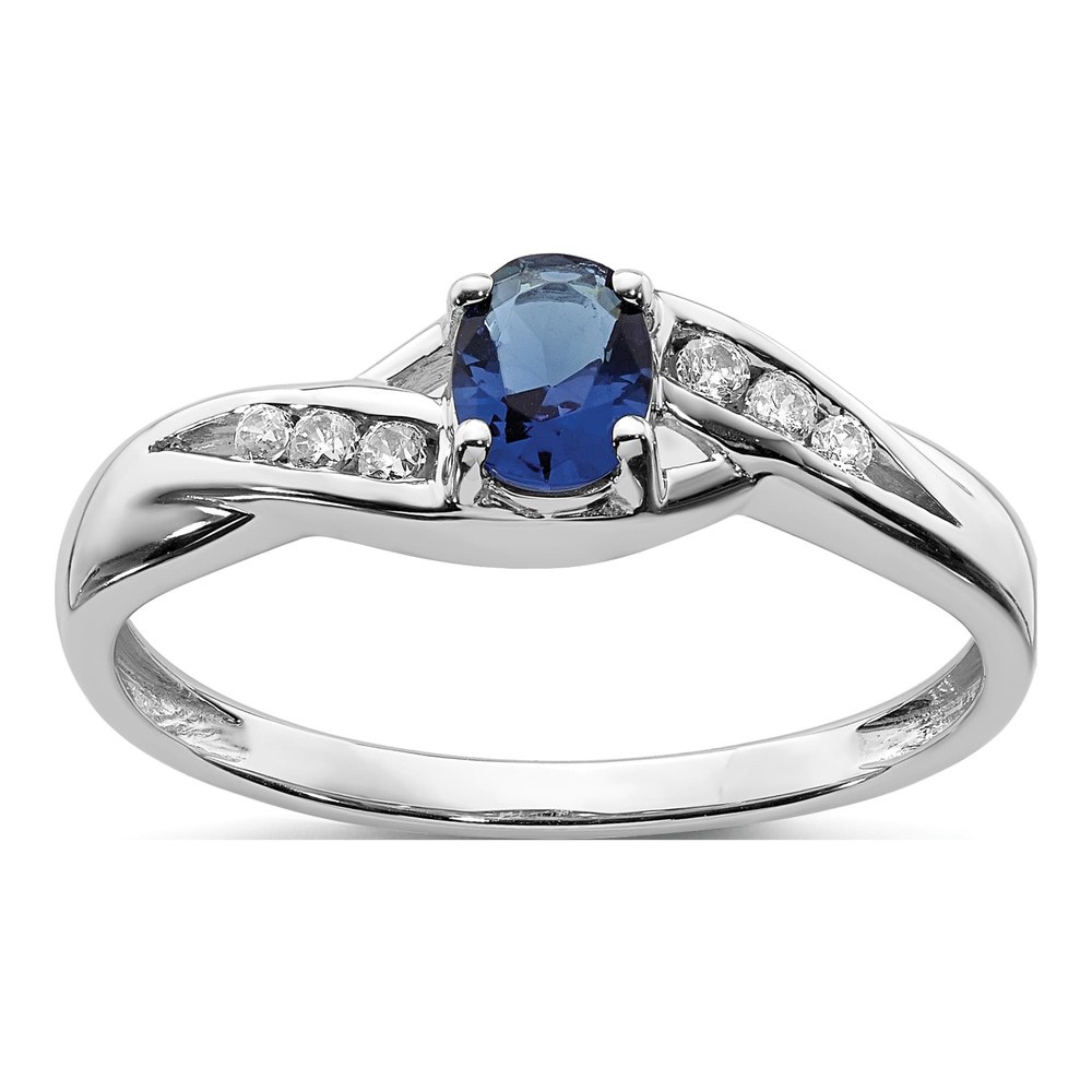 14K White Gold 1/15 ct tw Sapphire & Diamond Oval Ring