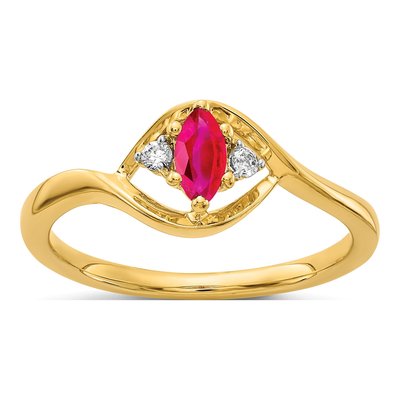 14K Yellow Gold 1/20 ct tw Ruby & Diamond Marquise Ring
