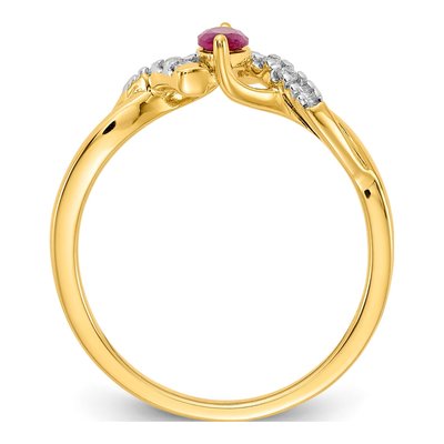 14K Yellow Gold 1/20 ct tw Ruby & Diamond Marquise Ring – view 3