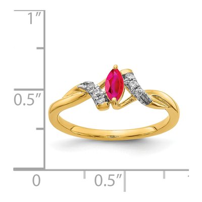 14K Yellow Gold 1/20 ct tw Ruby & Diamond Marquise Ring – view 4