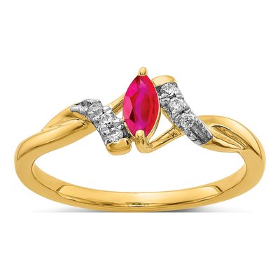 14K Yellow Gold 1/20 ct tw Ruby & Diamond Marquise Ring