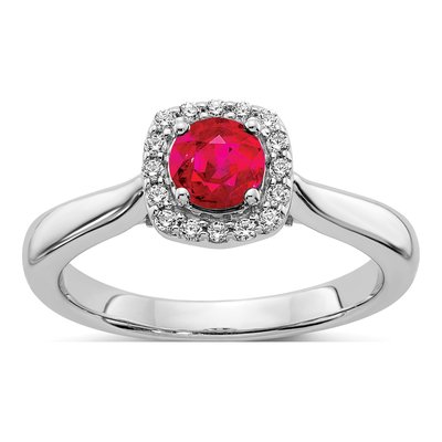 14K White Gold 1/6 ct tw Ruby & Diamond Square Halo Ring