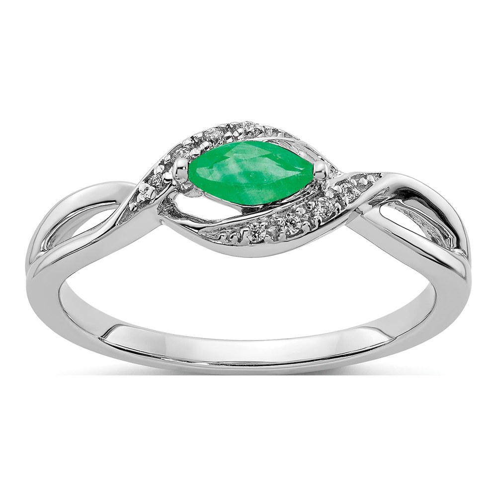 14K White Gold 1/20 ct tw Emerald & Diamond Marquise Ring