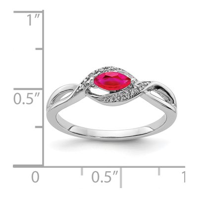 14K White Gold 1/20 ct tw Ruby & Diamond Marquise Ring – view 3
