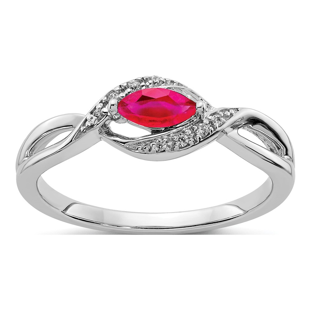 14K White Gold 1/20 ct tw Ruby & Diamond Marquise Ring