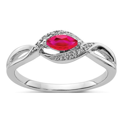 14K White Gold 1/20 ct tw Ruby & Diamond Marquise Ring