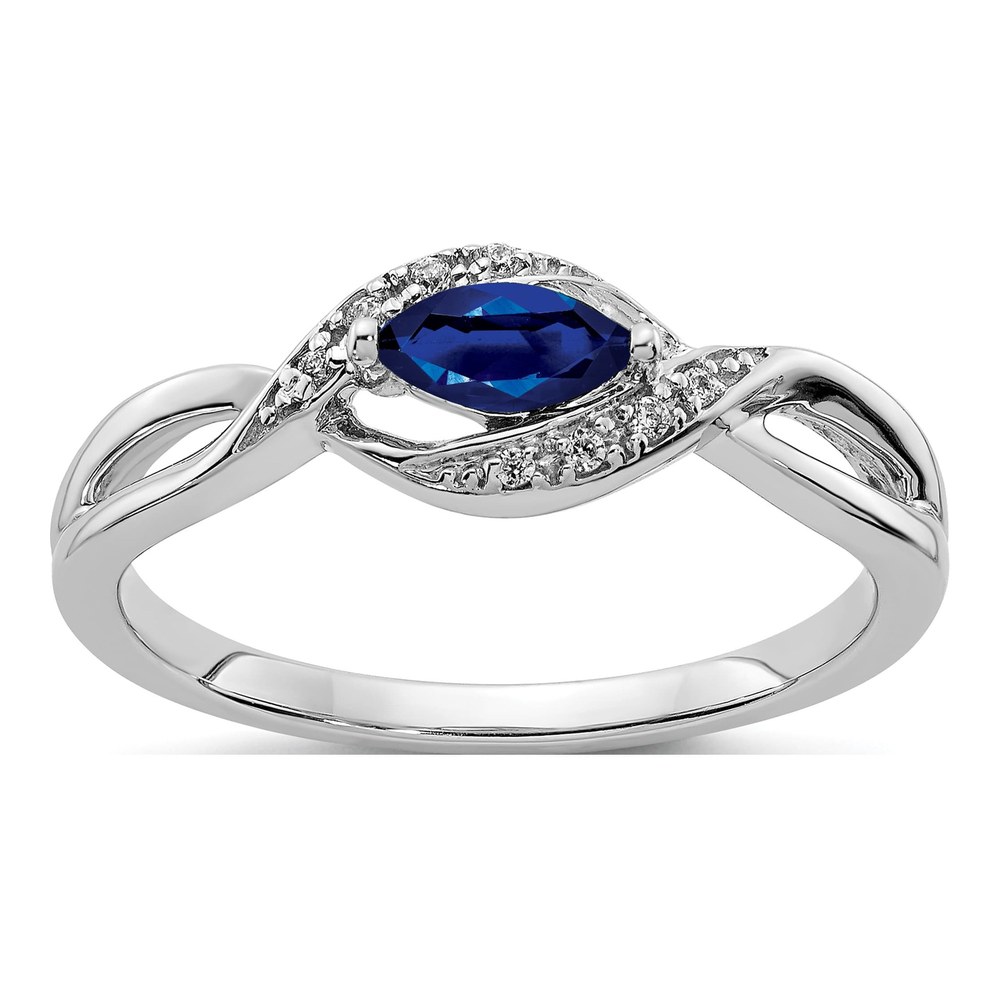 14K White Gold 1/20 ct tw Sapphire & Diamond Marquise East-West Ring