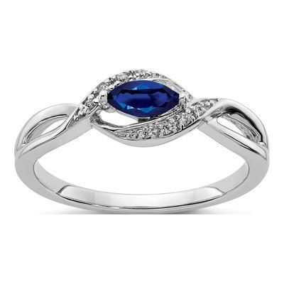14K White Gold 1/20 ct tw Sapphire & Diamond Marquise East-West Ring