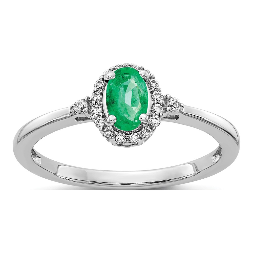 14K White Gold 1/10 ct tw Emerald & Diamond Oval Halo Ring