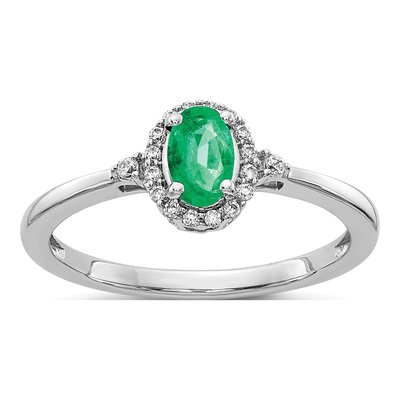 14K White Gold 1/10 ct tw Emerald & Diamond Oval Halo Ring