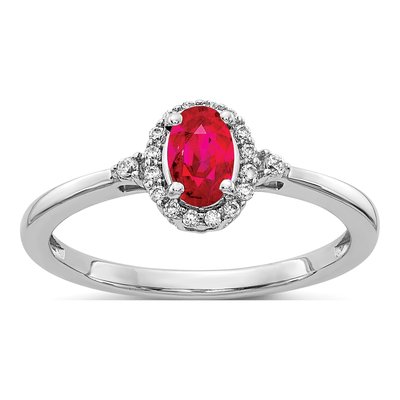 14K White Gold 1/10 ct tw Ruby & Diamond Oval Halo Ring