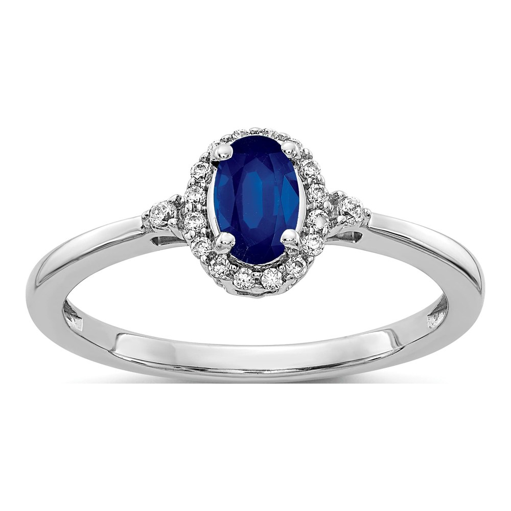 14K White Gold 1/10 ct tw Sapphire & Diamond Oval Halo Ring
