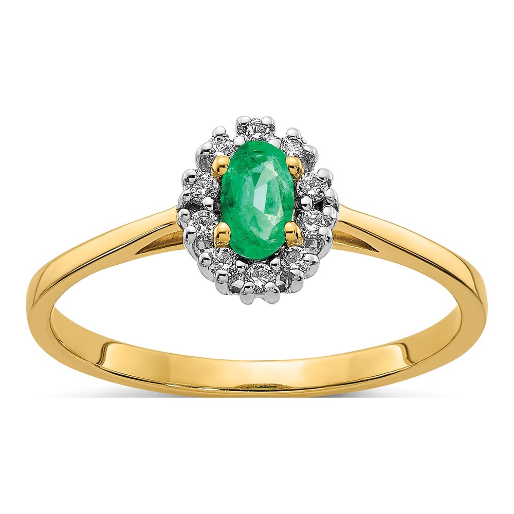 14K Yellow Gold 1/10 ct tw Emerald & Diamond Halo Ring
