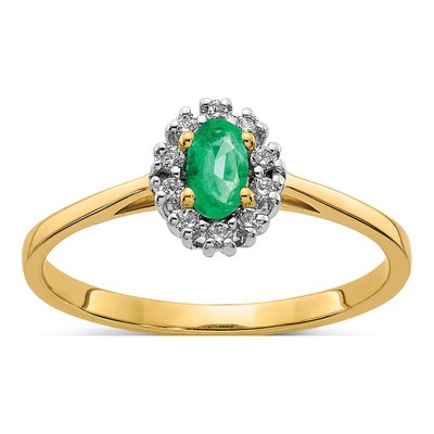 14K Yellow Gold 1/10 ct tw Emerald & Diamond Halo Ring