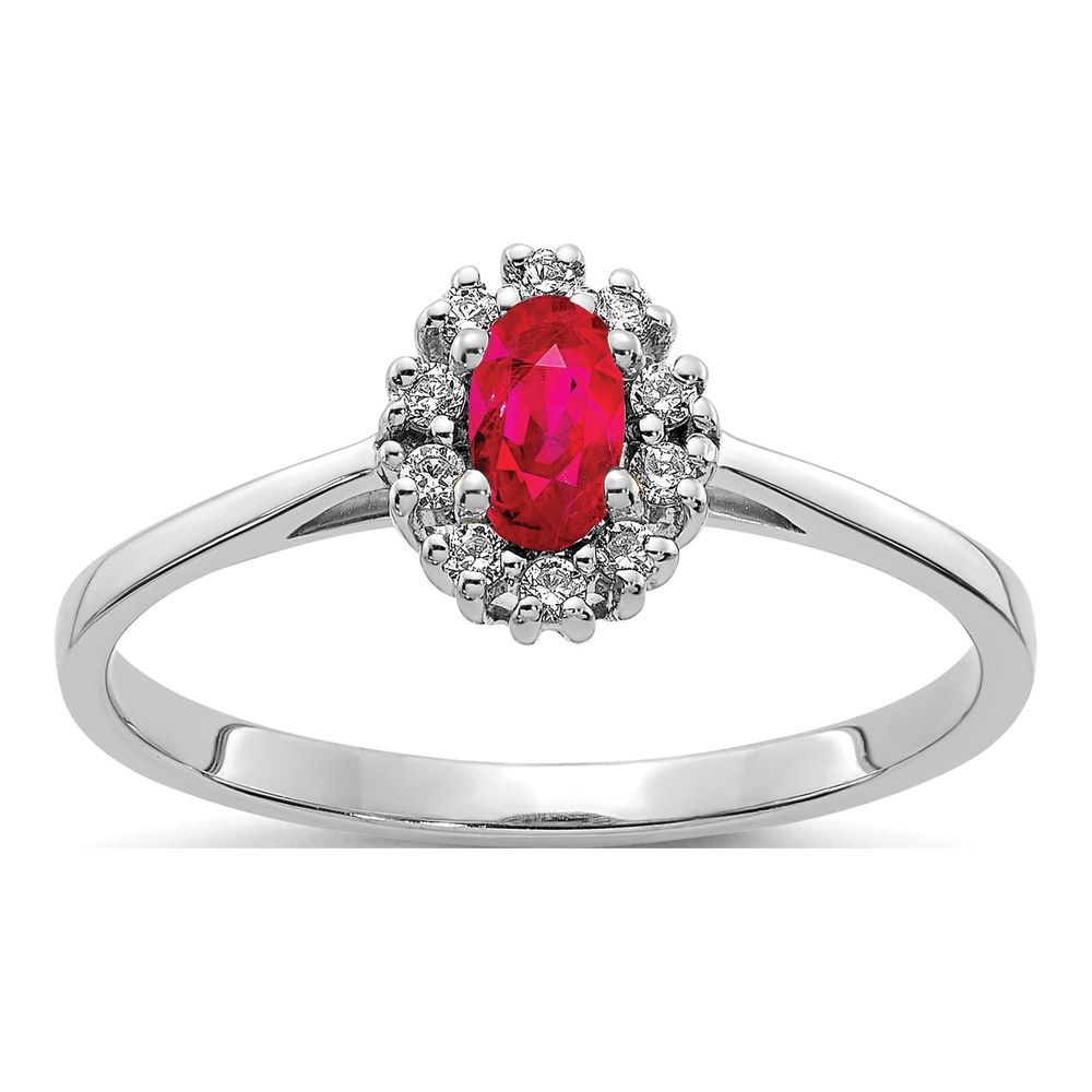 14K White Gold 1/10 ct tw Ruby & Diamond Halo Ring