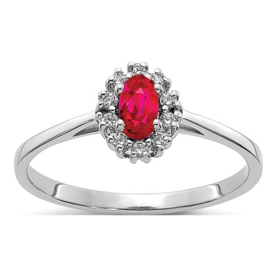 14K White Gold 1/10 ct tw Ruby & Diamond Halo Ring