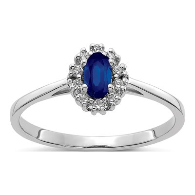 14K White Gold 1/10 ct tw Sapphire & Diamond Oval Halo Ring