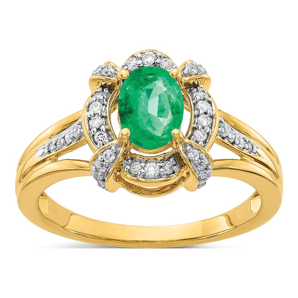 14K Yellow Gold 1/5 ct tw Emerald & Diamond Halo Ring