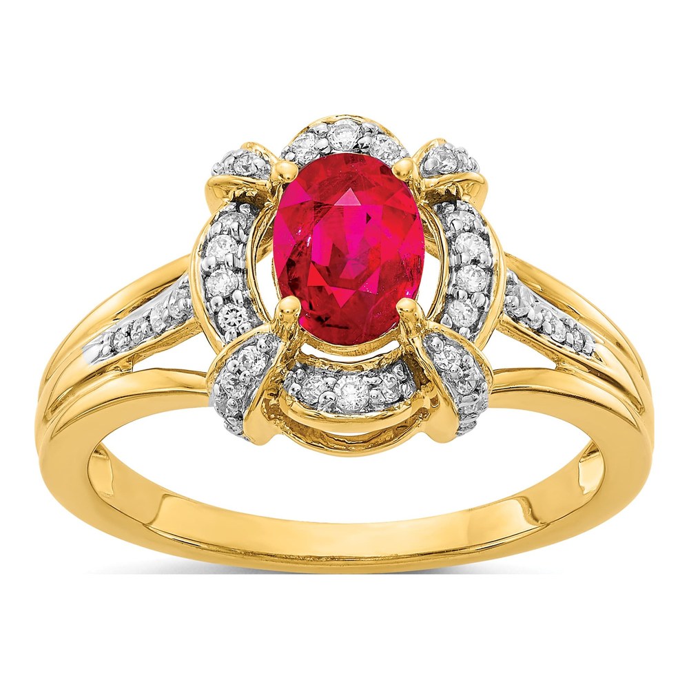 14K Yellow Gold 1/5 ct tw Ruby & Diamond Oval Ring