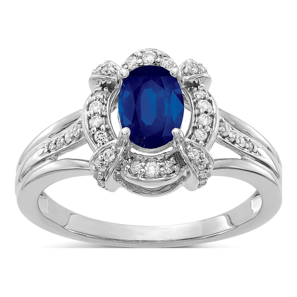 14K White Gold 1/5 ct tw Sapphire & Diamond Oval Ring
