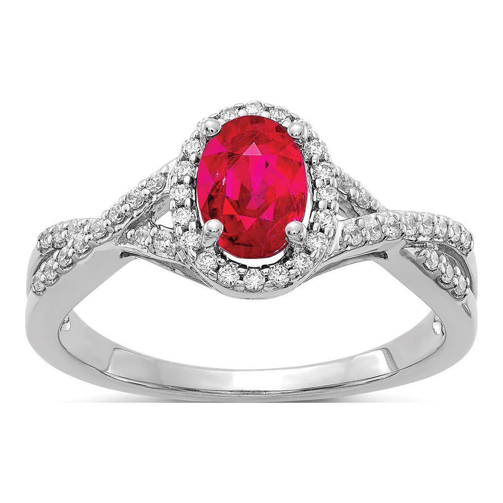 14K White Gold 1/5 ct tw Ruby & Diamond Oval Halo Ring