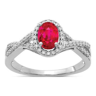 14K White Gold 1/5 ct tw Ruby & Diamond Oval Halo Ring