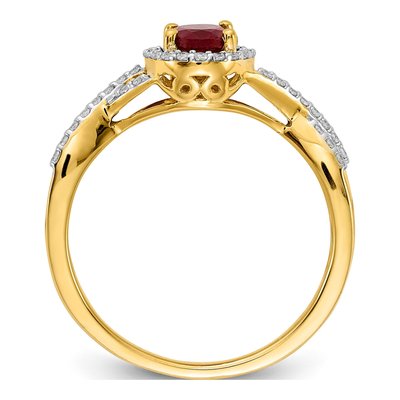 14K Yellow Gold 1/5 ct tw Ruby & Diamond Oval Halo Ring – view 3