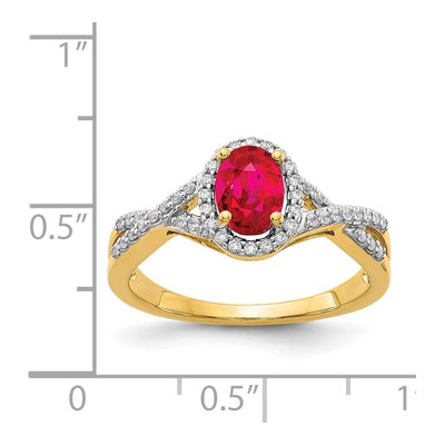 14K Yellow Gold 1/5 ct tw Ruby & Diamond Oval Halo Ring – view 4