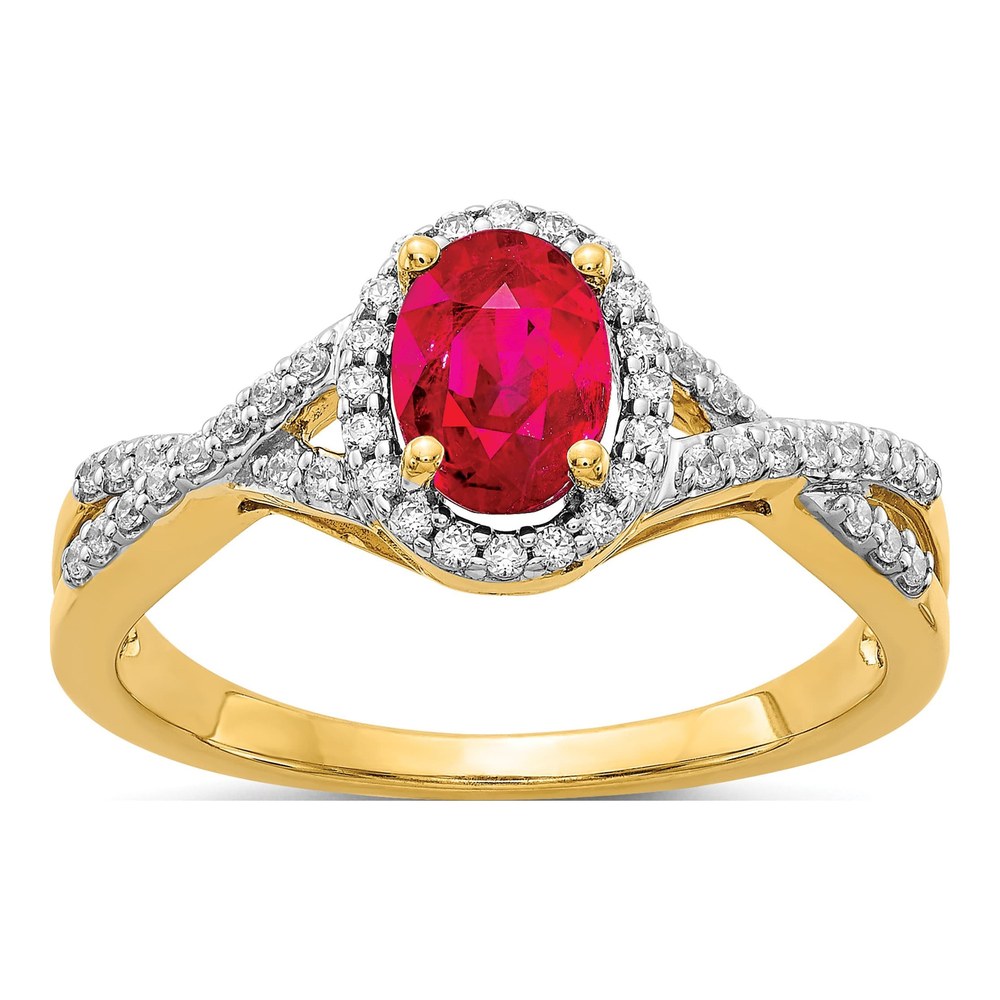 14K Yellow Gold 1/5 ct tw Ruby & Diamond Oval Halo Ring