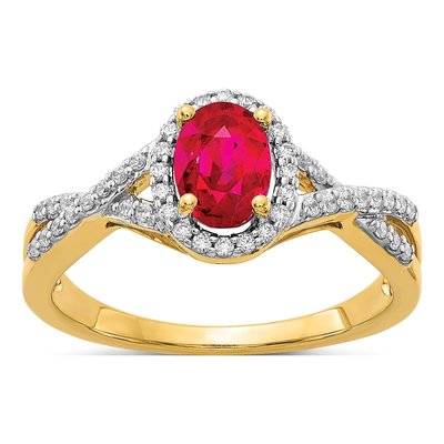 14K Yellow Gold 1/5 ct tw Ruby & Diamond Oval Halo Ring