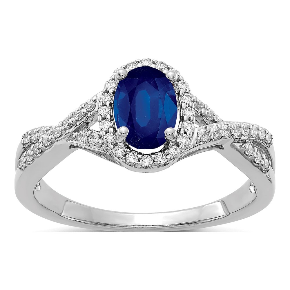 10K White Gold 1/5 ct tw Sapphire & Diamond Oval Halo Ring