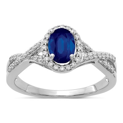 14K White Gold 1/5 ct tw Sapphire & Diamond Oval Halo Ring