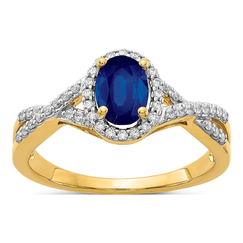 14K Yellow Gold 1/5 ct tw Sapphire & Diamond Oval Halo Ring