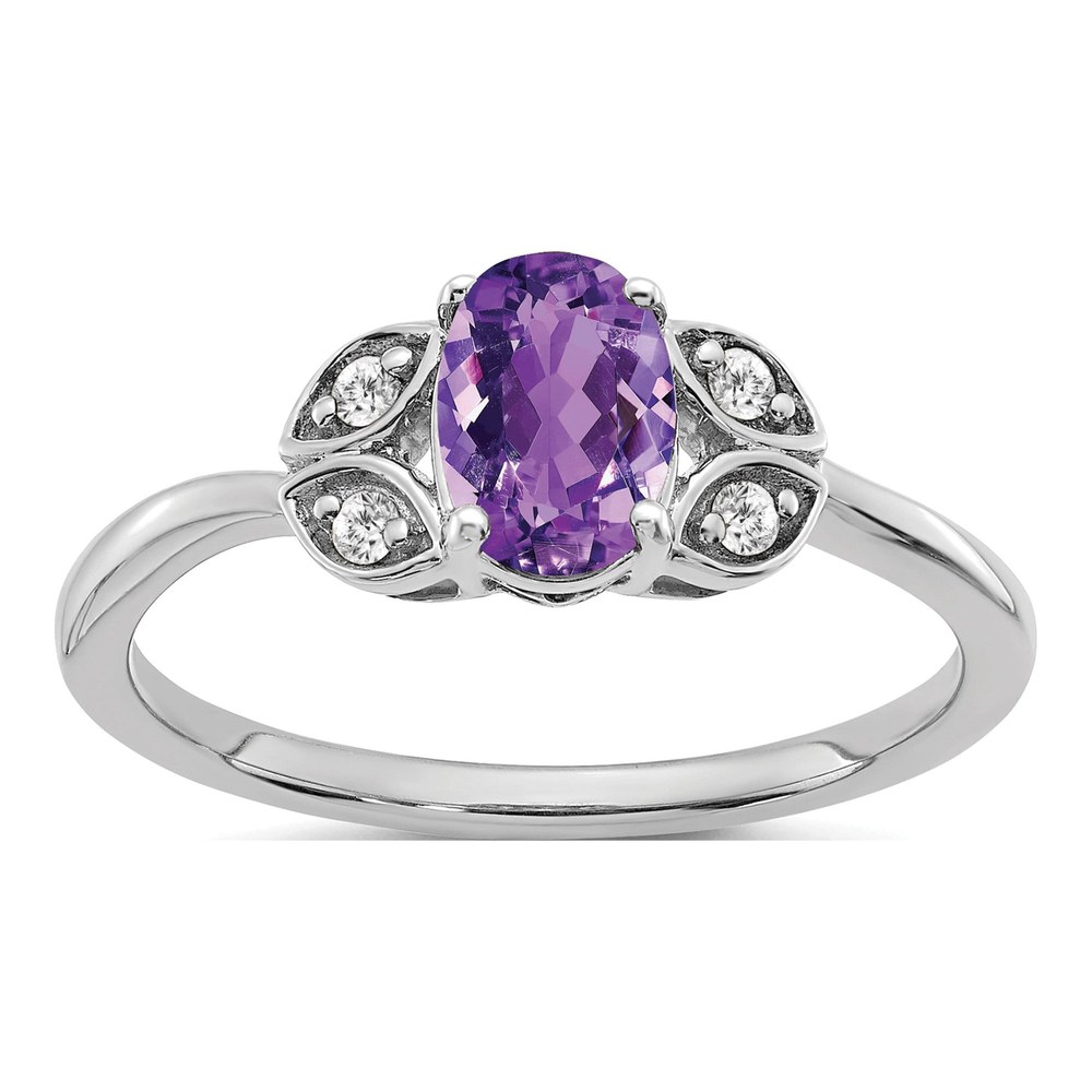 14K White Gold 1/20 ct tw Amethyst & Diamond Oval Ring