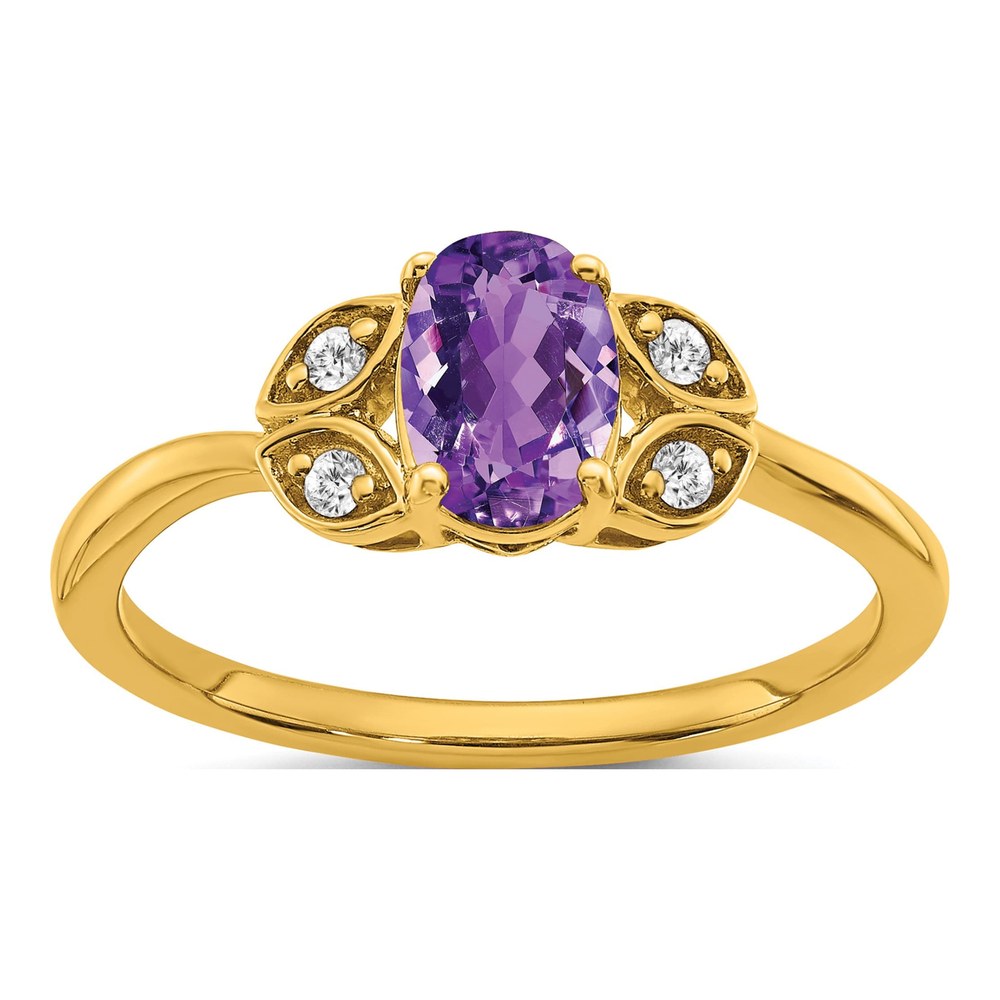 14K Yellow Gold 1/20 ct tw Amethyst & Diamond Oval Ring